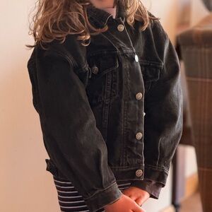 Vintage GAP Denim Black Baggy Jean Jacket 100% Cotton Kids Sz 10 Grunge 90s Y2K